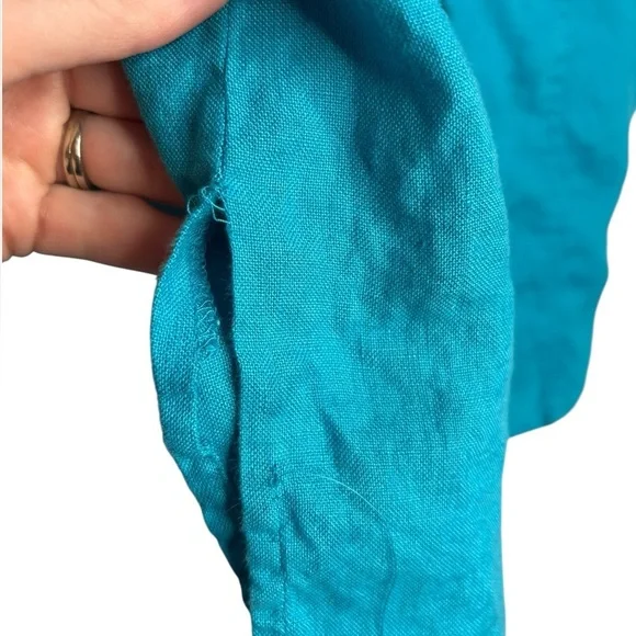 Talbots Pure Irish Linen Popover Top Drawstring Waist in Turquoise Blue Size 14 - Picture 4 of 11